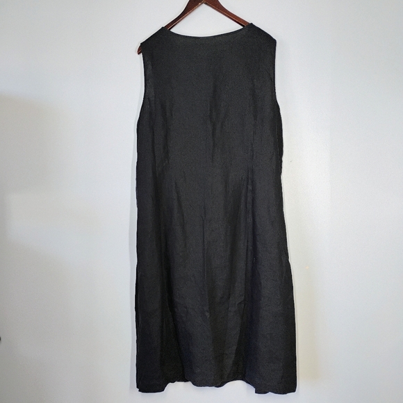 J Jill Love Linen Tie Front Midi Dress Womens Plus 3X Black Minimalist Lagenlook - Picture 4 of 10